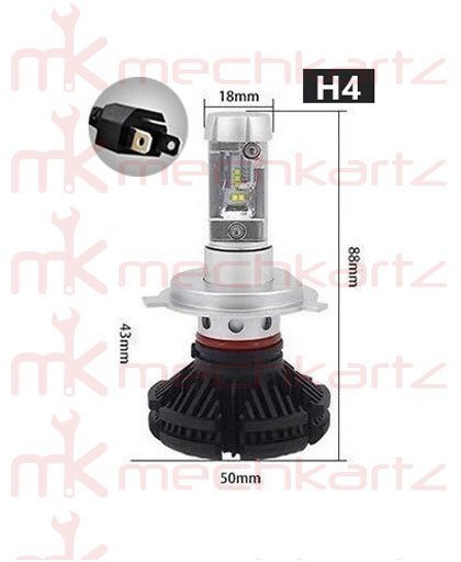 Universal Headlight LED Bulb H4 Series 50 Watt 6000 Lumens